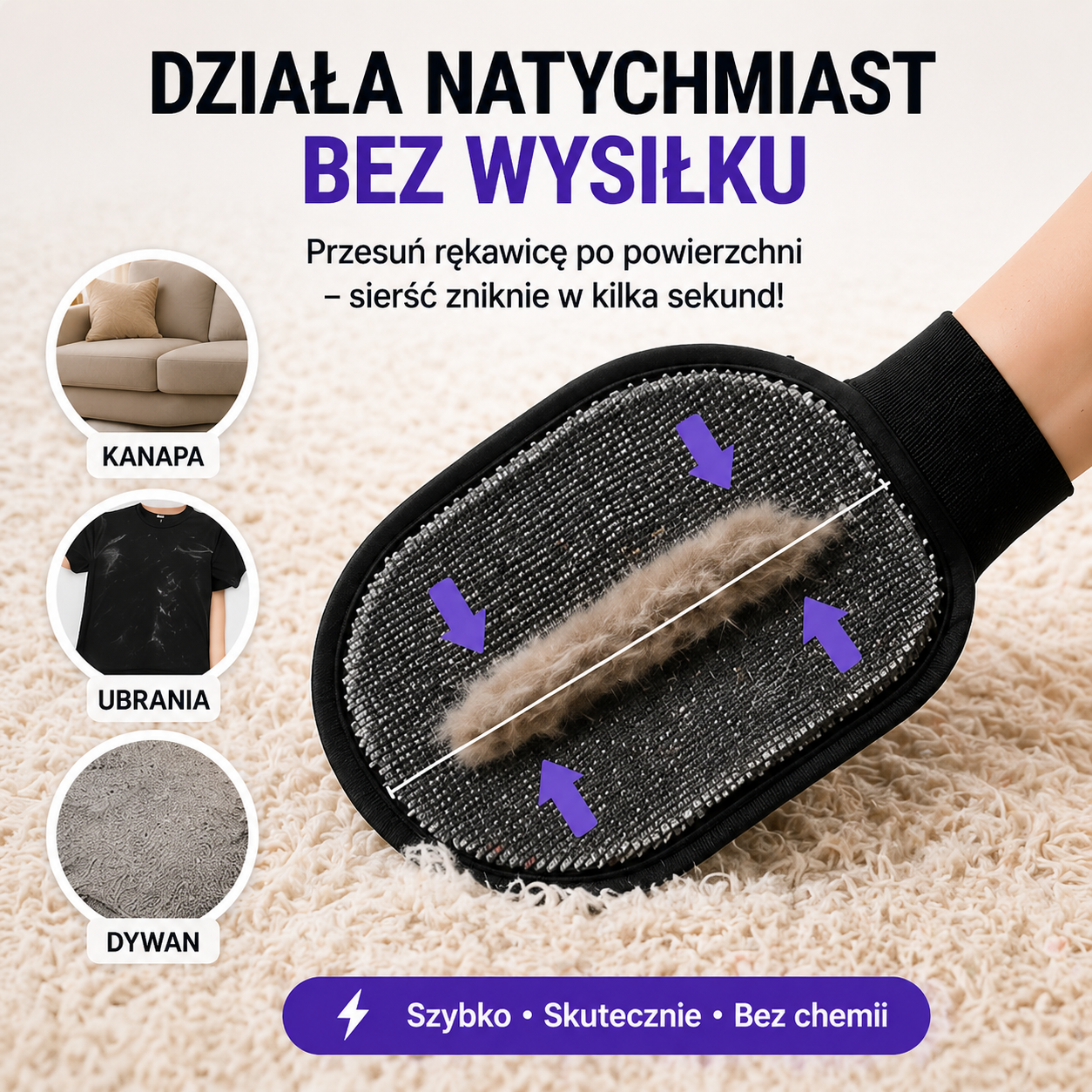 Rękawica do usuwania sierści zwierząt – czyść ubrania, kanapę i dywan w kilka sekund